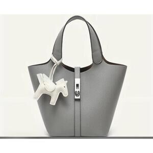 Women Vegan Leather Bucket Tote Bag with Detachable Small Purse